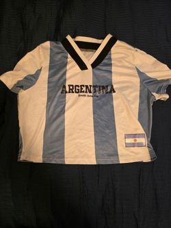 SHEIN Argentina Striped Soccer Tee - Light Blue & White