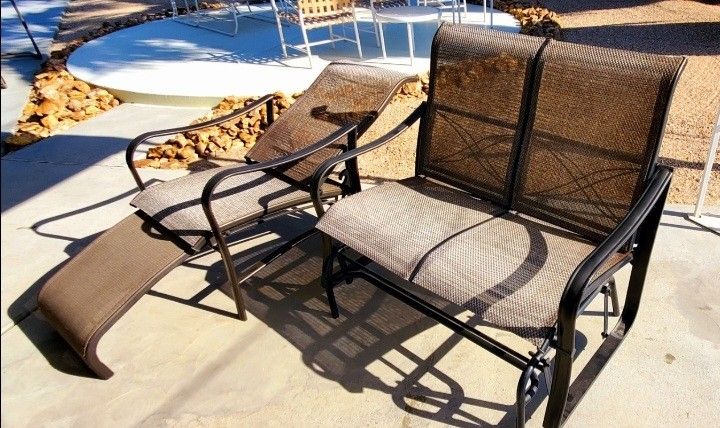 Outdoor Swing Bench Seat And Reliner Chair With Leg Rest On Slide