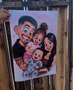 Custom family caricature art photo print 13” x 19”