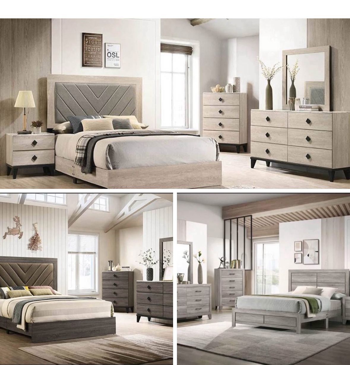 4- Pc Bedroom set Dresser,Mirror Nightstand (1) Queen size bed frame Not including Mattress and Box Sp