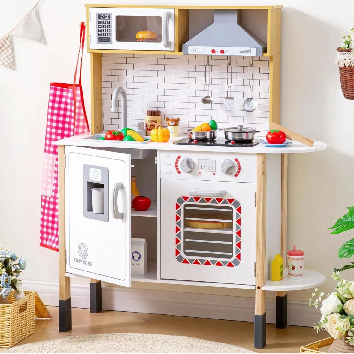 Play Kitchen for Kids Toy Kitchen Set for Toddlers with Realistic Lights and Sounds Kids Kitchen Playset with Abundant Toy Food Set Best Gift for