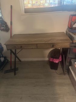 Rustic Weathered Oak Writing Desk with 2 Drawers