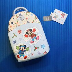 Her Universe (similar to Loungefly) Disney Mickey Minnie Christmas Mini Backpack and Matching Cardholder - NWTs 