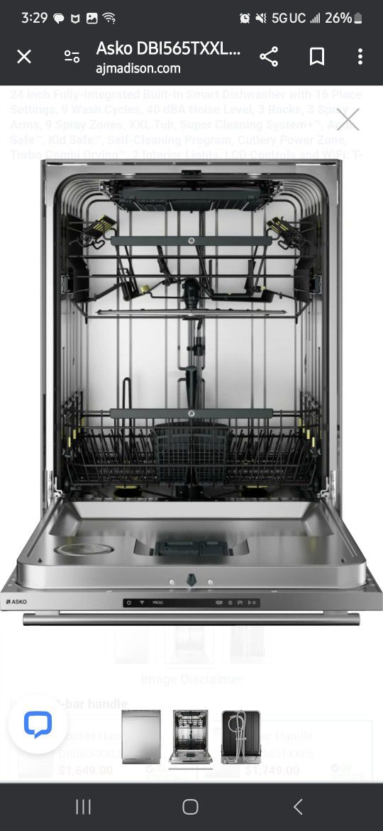 Asko 50 Series 24" Built In Smart Dishwasher 