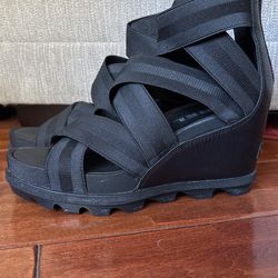 SOREL Black Wedge Heel Sandals