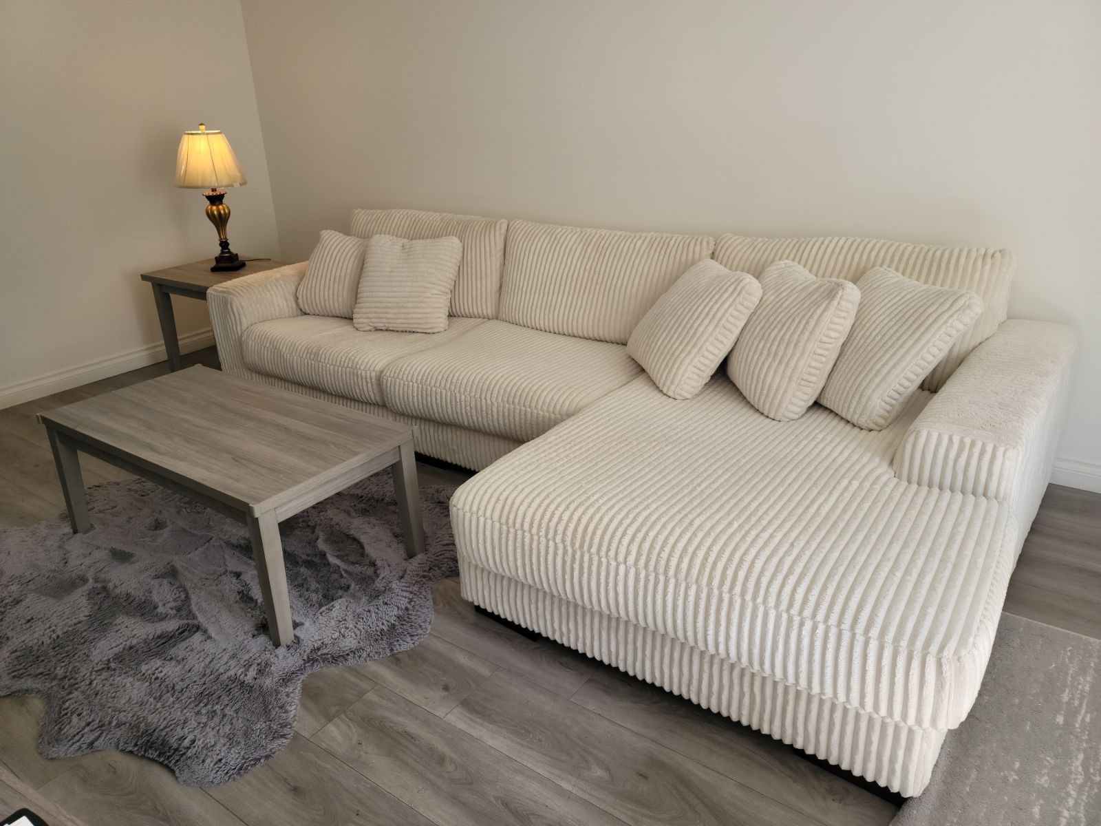 Ashley Couch Armless + sectional chaise (3pcs) + 3 Tables