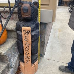 Hand Carved Wooden Bear Statue 