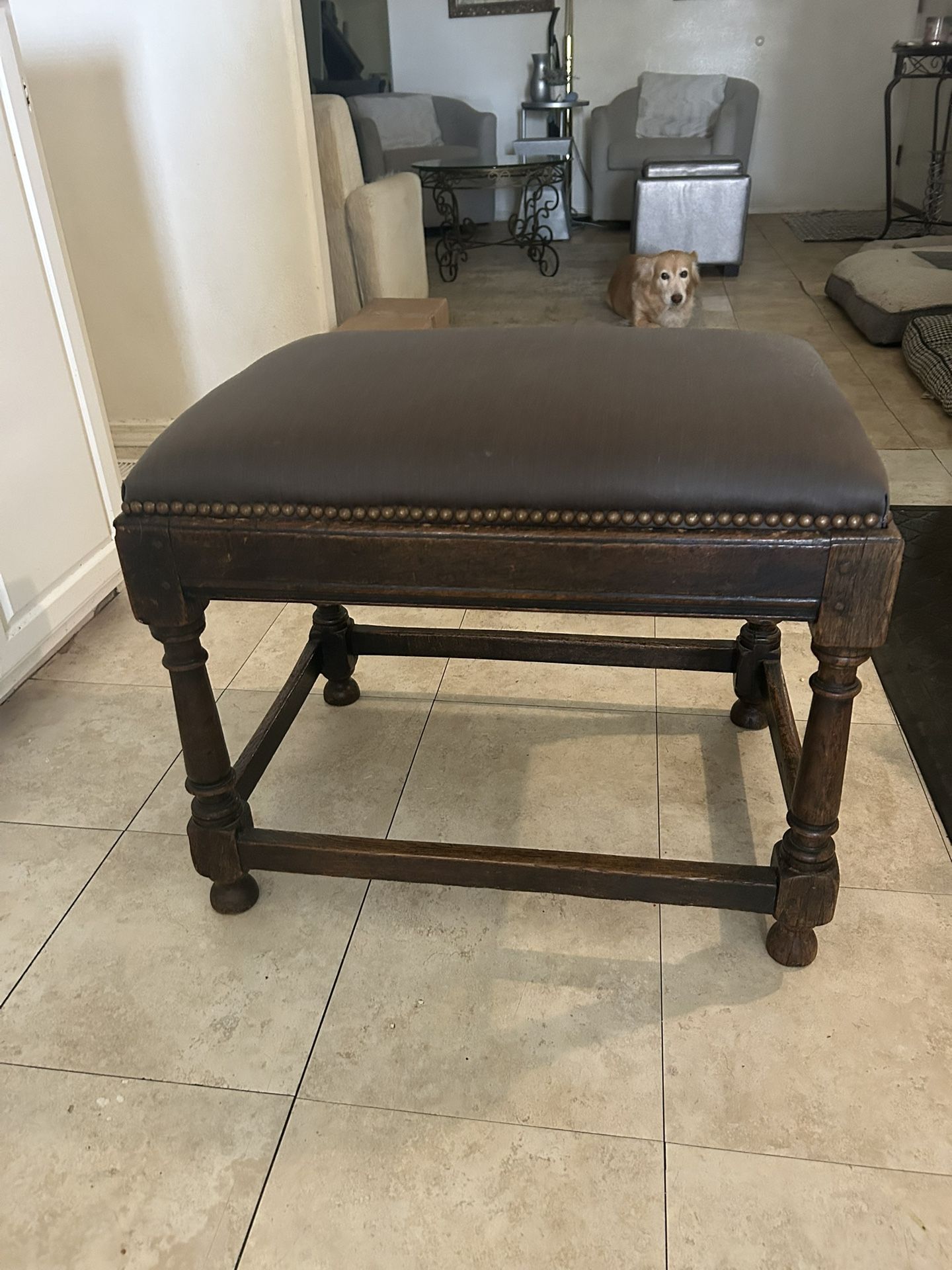 Very Sturdy Solid Wood Dark Grey Stool