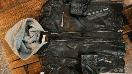 H&M Boys Faux Leather Jacket With Detachable Hood