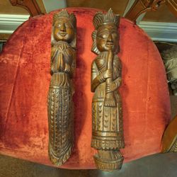PAIR of Antique Indian wood carvings - Hindu altar figure/ Indian goddess