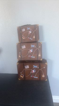 SLPR Small Decorative Suitcase Boxes (Set of 3) – Travel-Themed Paperboard Storage for Gifts, Bridal Shower & Party