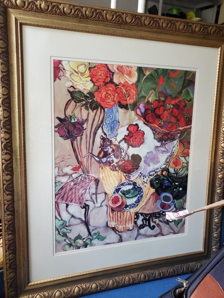 Fruit Fish Print Still Life Scene 35" Long x 41" Tall