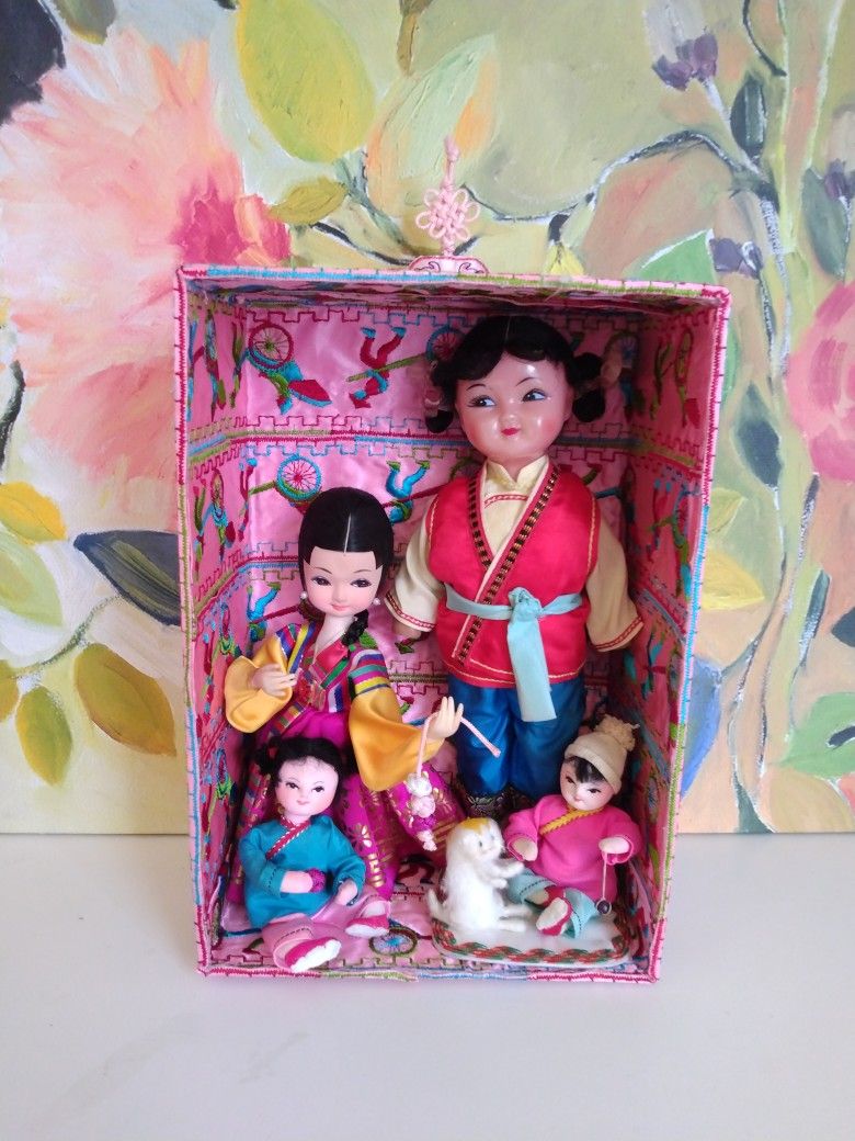Repurposed Vintage Asian Doll Art Shadow Box