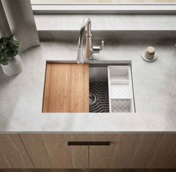 Kohler Task Drop-in or undermount 27-in x 22-in Stainless steel Single bowl 18G Workstation Kitchen Sink