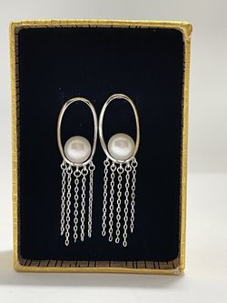 Authentic Freshwater Pearl Dangle Chain Earrings For Her AAA CERTIFIED