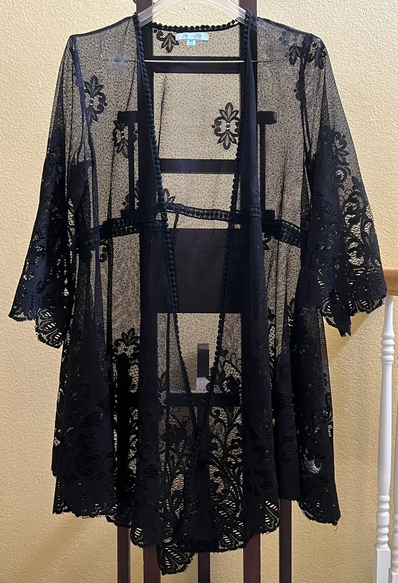Women’s Black Lace Sheer Cardigan Duster