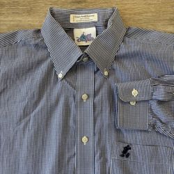 Disneyland Resort Single Needle Cotton MICKEY Dress Shirt Blue Sz L Gingham