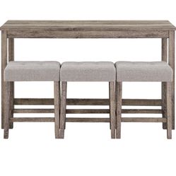 4 Piece Bar Table Set with Power Outlet,Dining Bar Table and Chairs Set,Industrial Breakfast Table