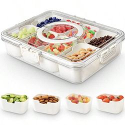 1Pcs Divided Serving Tray With Lid And Handle Divided Snack Box,Portable Snackle Box Snack Containers For Charcuterie, Party,Veggies, Snack, Fruit