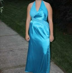 Blue Halter Prom Dress