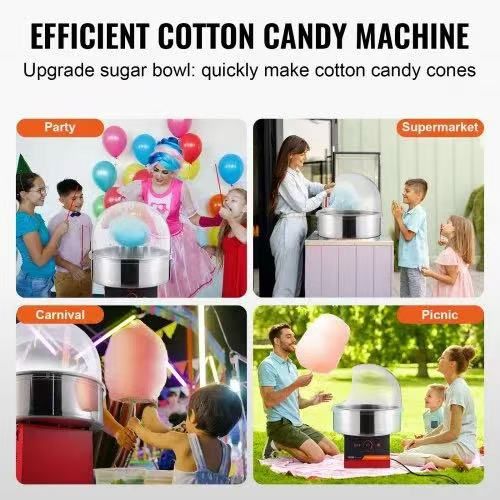 Electric Cotton Candy Machine, 1000W Candy Floss Maker, Commercial Cotton Candy Machine with Cover, Stainless Steel Bowl, and Sugar Scoop, Perfect for