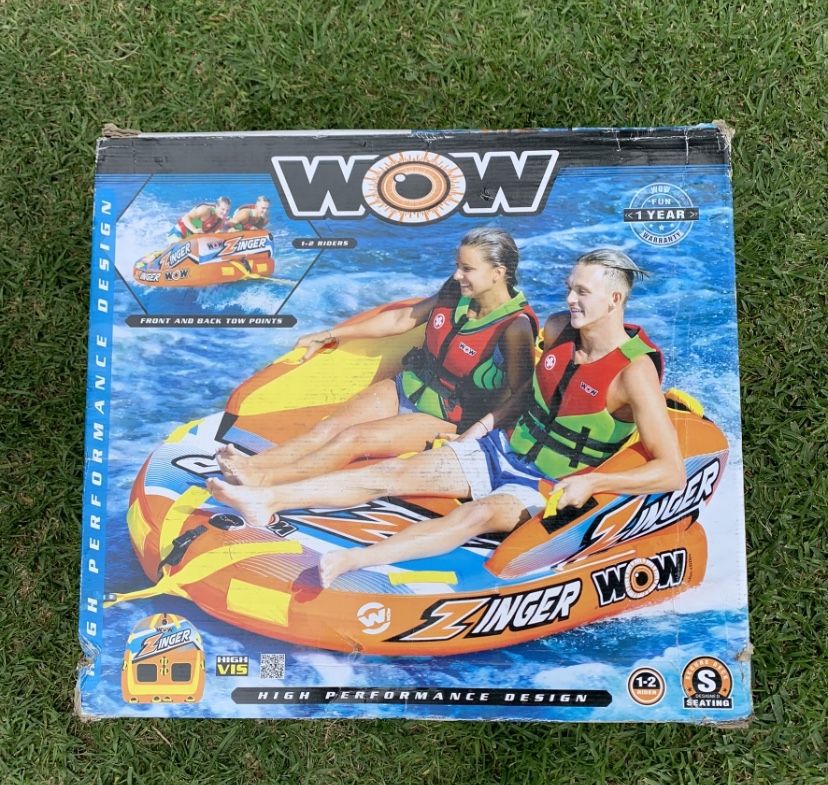 WOW Watersports Zinger Comfortable Towable 2 Person Boating Lake Water Sports Inflatable Deck Tube