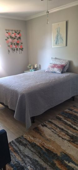 Mattress box Spring and bedframe.