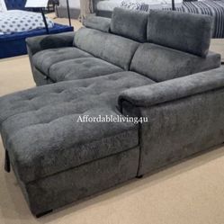 Dark Grey Pullout Sectional W/ Storage Chaise  Brand New In Box 