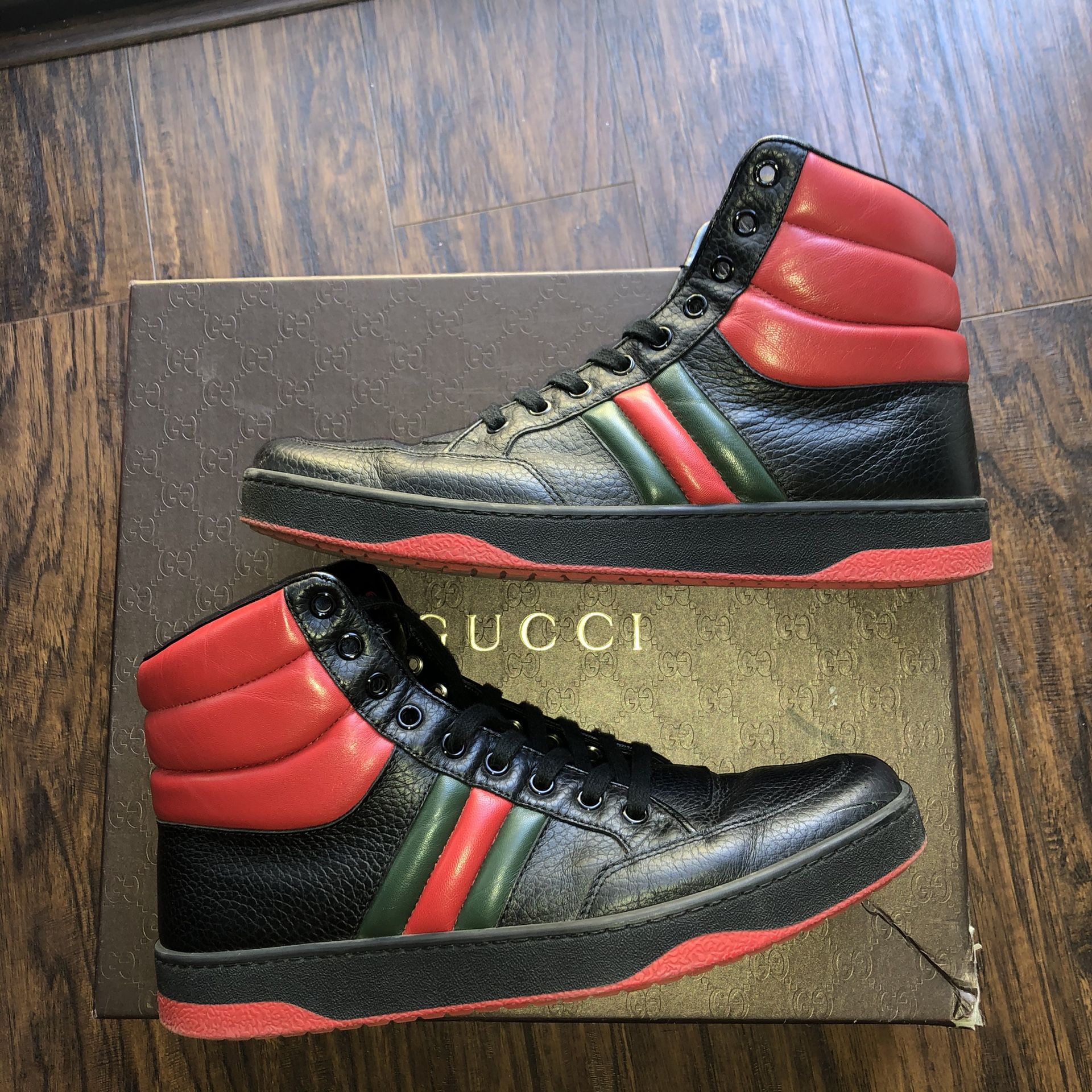 Gucci black & red leather “Ronnie” high top sneaker