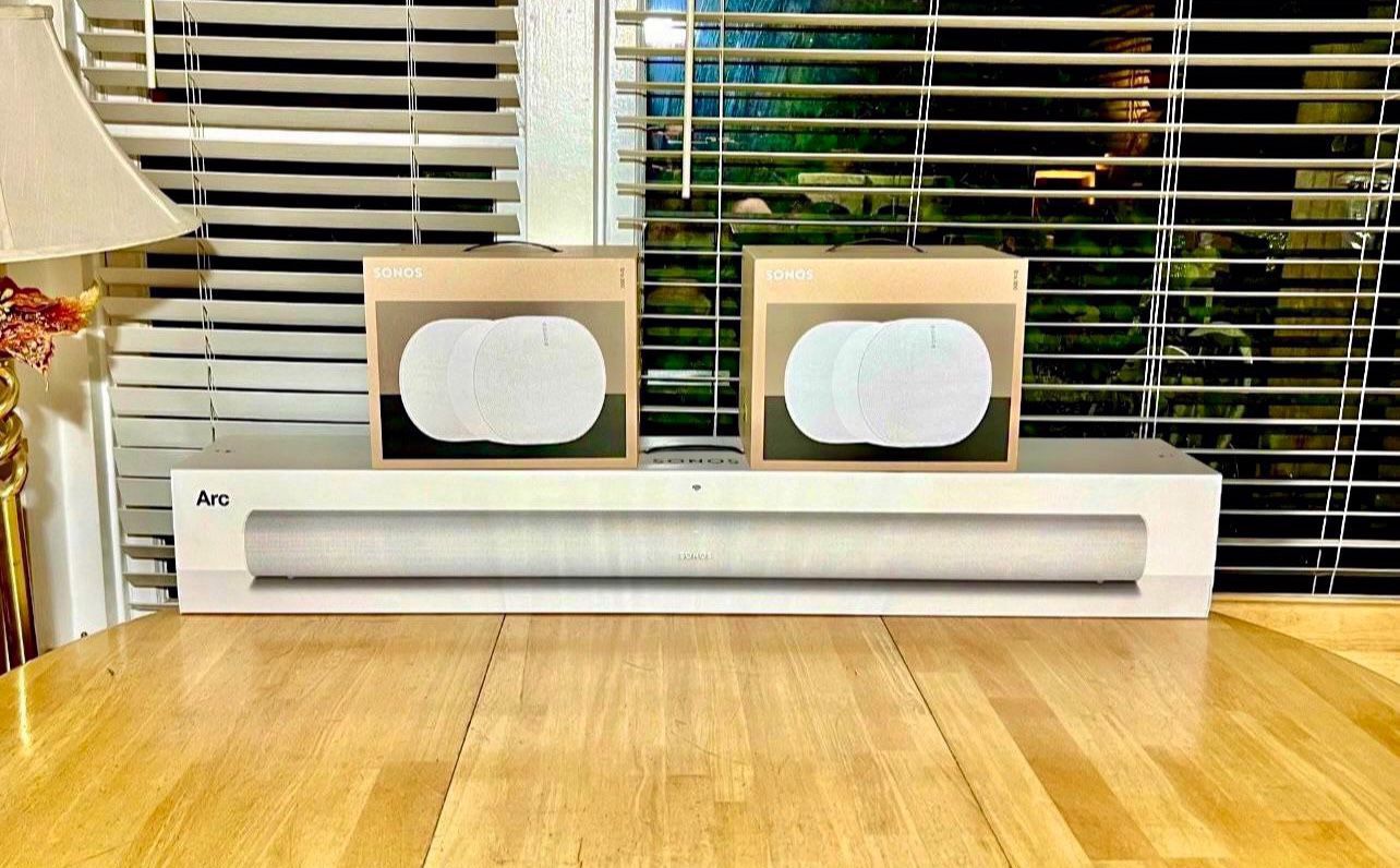 Sonos Arc white and two Sonos Era 300 white. See My Other Sonos Listed Products Too.