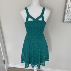 Material Girl Blue Green Lace Skater Dress, S