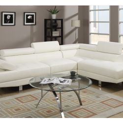 White Faux Leather Sectional Sofa (Free Delivery)