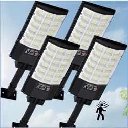 Solar Street Lights Outdoor, Waterproof Motion Sensor Solar Lights with Remote Control, 6500K Dusk to Dawn Parking Lot Flood Light for Outside Garage 