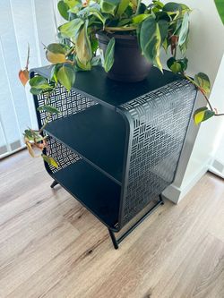 Black Metal Side Table with Open Shelves