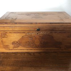 Wooden Trunk With Floral Carvings