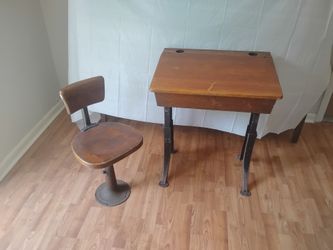 Vintage solid wood, cast iron turn of the century  school desk.