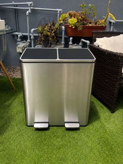 Dual Stainless Steel Step Trash Can & Recycling Bin