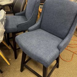 Counter Height Swivel Barstools, FSC Certified Upholstered Performance Fabric Bar Stools Set of 2, 26" Seat Height, Midnight Blue