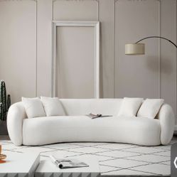 JUSTONE 101" Mid Century Modern Curved Living Room Sofa, 4-Seat Boucle Fabric Couch for Bedroom, Office, Apartment, Beige