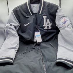 NIKE LA Dodgers Jacket Parka Medium Mens Black Gray White Dugout MLB Full Zip