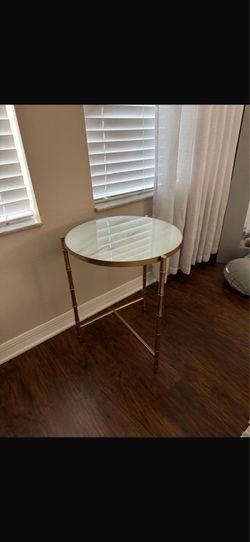 Gold Round Accent Table with Glass Top