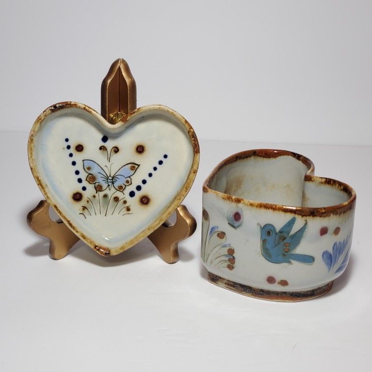 Tonala Folk Art Pottery Planter and Dish Heart