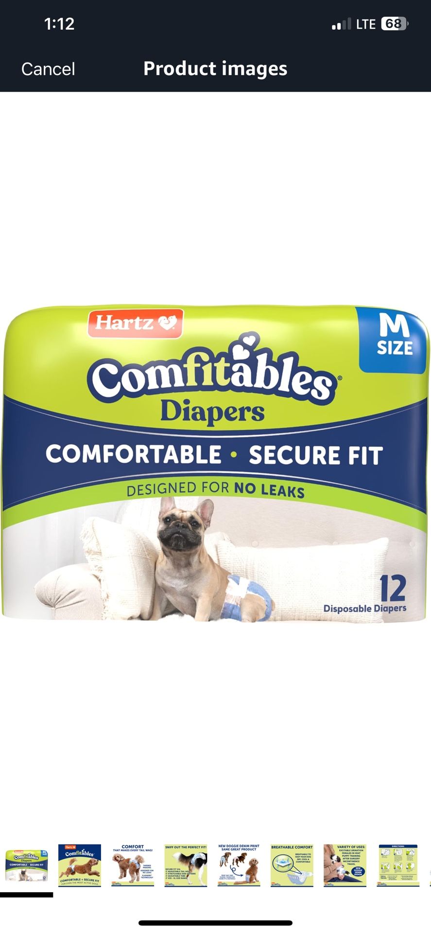 New! Hartz® Comfitables® Disposable Dog Diapers, Size Medium 12 Count, Comfortable & Secure Fit, Easy to Put On, Super Absorbent Male and Female Diape