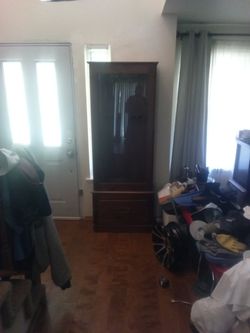 Antique Solid Wood And Real Glass Eight Capacity Rifle or/and Shotgun Locking  Display Case 