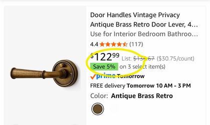 Door Handles Vintage Privacy Antique Brass Retro Door Lever, 4 Pack Use for Interior Bedroom Bathroom Room, Aluminium Alloy Handle Lever