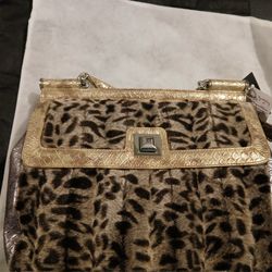 New LEOPARD PURSE WITH GOLD TRIM
