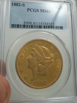 1882 $20 liberty pcgs graded MS61 gold coin