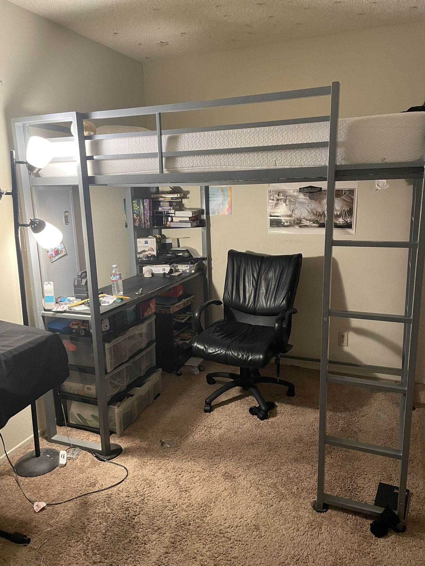 DHP Full Size Loft Bed with Desk and Shelves 