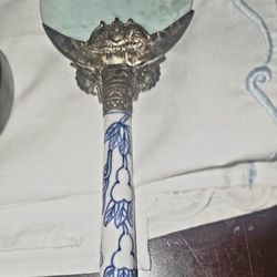 antique magnifying glass with hand painted porcelain handle and ornate brass