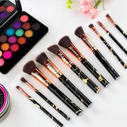 10 pcs black marble printed makeup brush set with cosmetic bag from LA Makeup